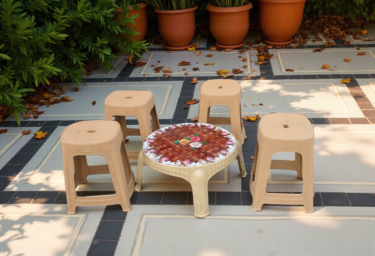 Ensemble Table + 4 Tabourets – Compact et Élégant pour Salon ou Balcon
