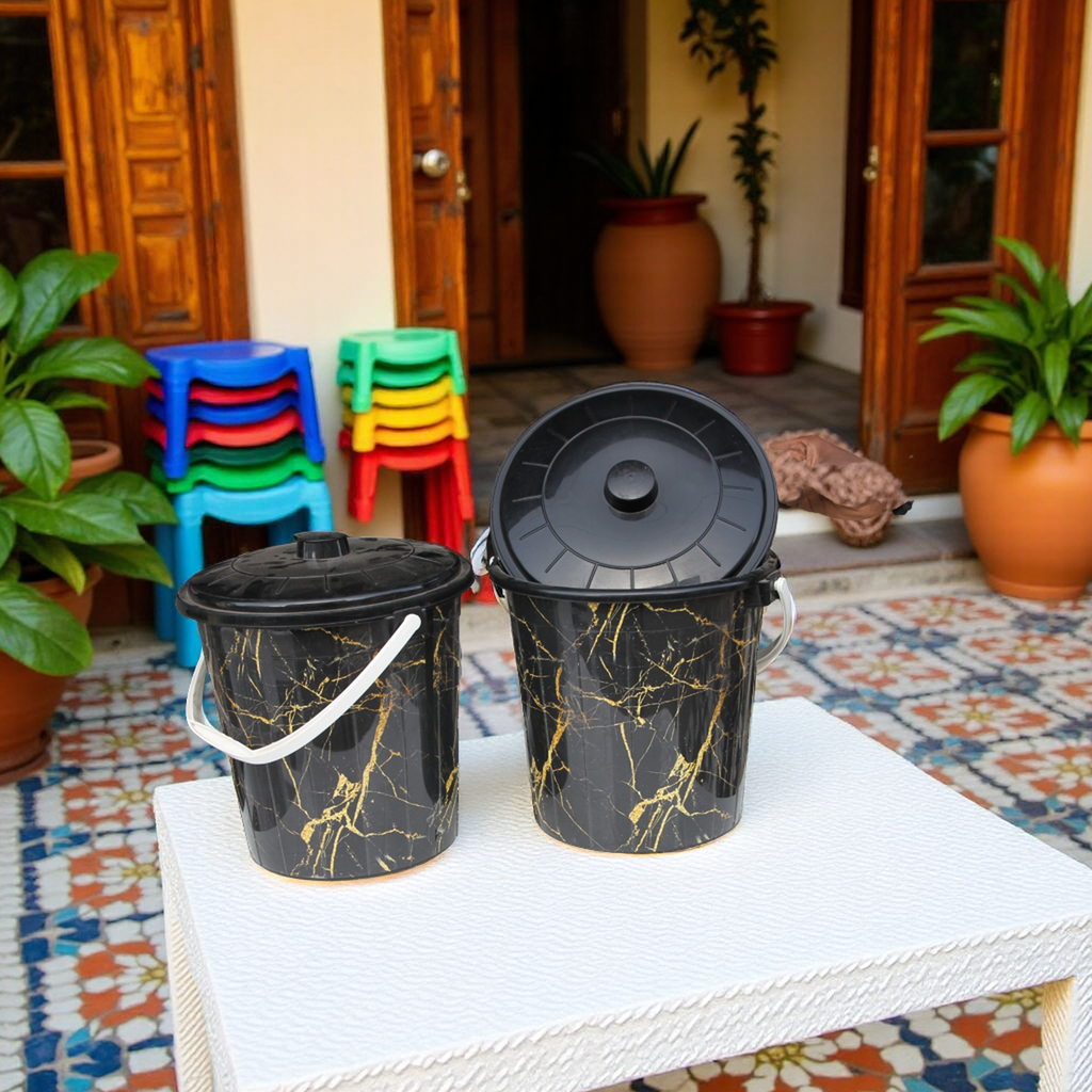 Seau Marbré Noir avec Couvercle