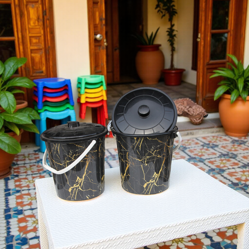 Seau Marbré Noir avec Couvercle